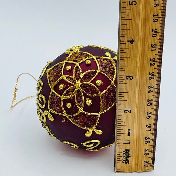 4 Embellished Frosted Glass Christmas Ornaments Elongated Poinsettia Holly Gold - Picture 9 of 11